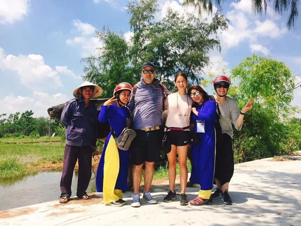 Best Hoi An countryside tour: Ao Dai riders on a private motorbike tour through rice paddies and villages